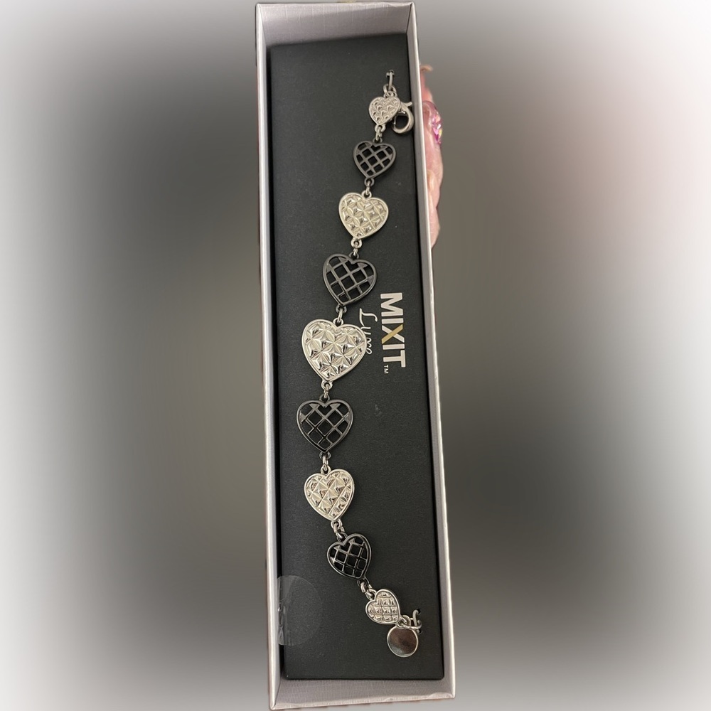 MIXIT Heart Bracelet Silver and Gunmetal Black NEW. - Picture 3 of 5